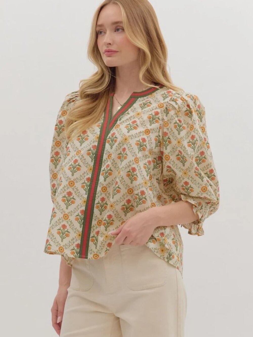 Entro Marigold Pattern Cottagecore Blouse - Picture 1 of 8
